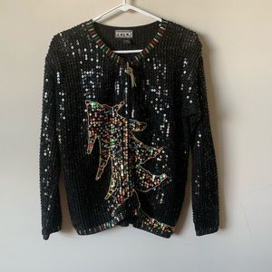 80s glam sequin beaded ugly Christmas sweater